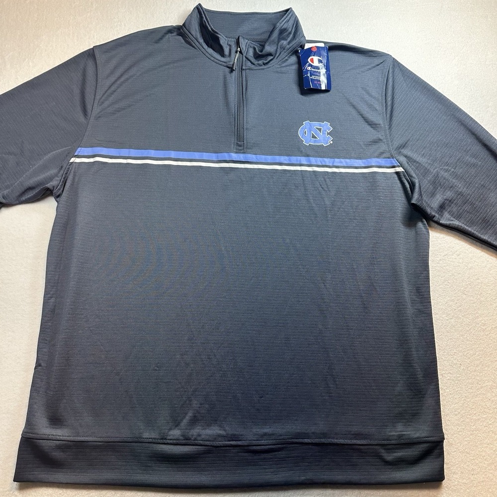 Champion UNC Tar Heels 1/4 Zip Pullover Men's Gray XXL Stripe Performance NWT‎
